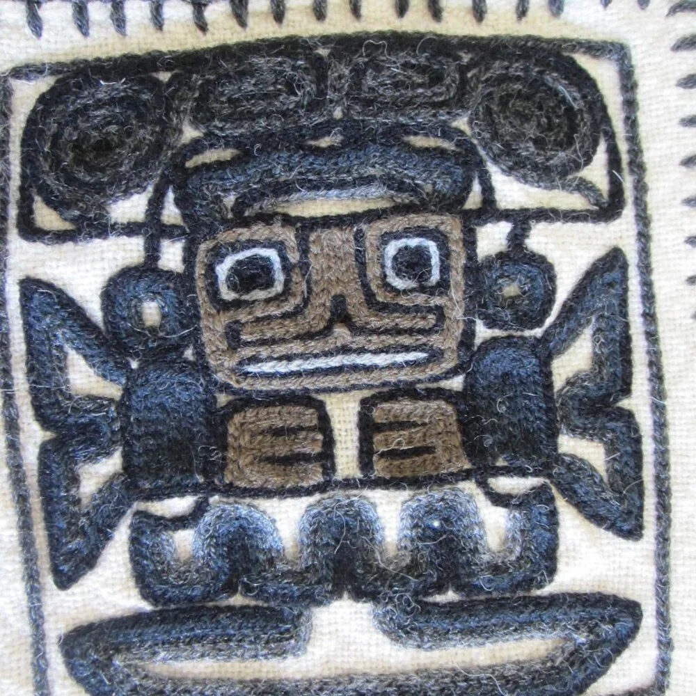 Vtg Mexican Handmade Embroidered Tapestry Wall Hanging w/ pockets